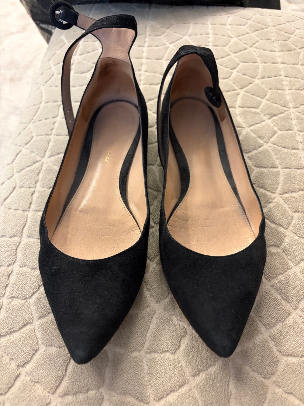 Gianvitto Rossi Black Suede Pointed-Toe Slingback Flats